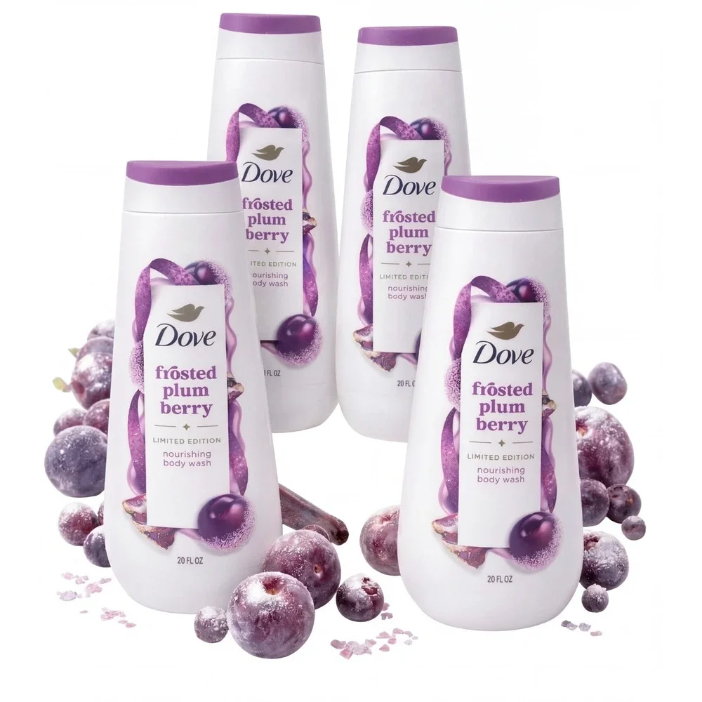 4 Dove Beauty Holiday Treat‎ Limited Edition Frosted Plum Berry Body Wash 20 oz